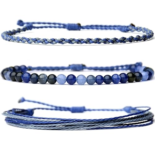 Miniatura 393 de Handmade Natural Stone Beaded Healing Bracelet Gift for Men Adjustable Rope String Bracelet (picasso jasper, Adjustable)