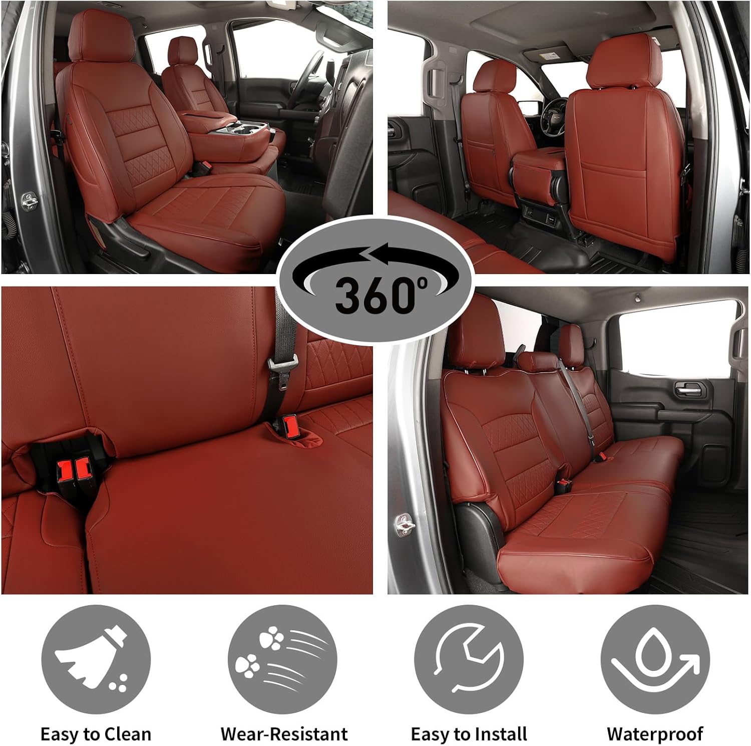 EKR Silverado Seat Covers Custom Fit for (Crew Cab) 2019-2026 Chevrolet Silverado 1500/1500 Limited/HD 2500/3500, Rear Row W/No Armrest,Faux Leather(Burgundy)