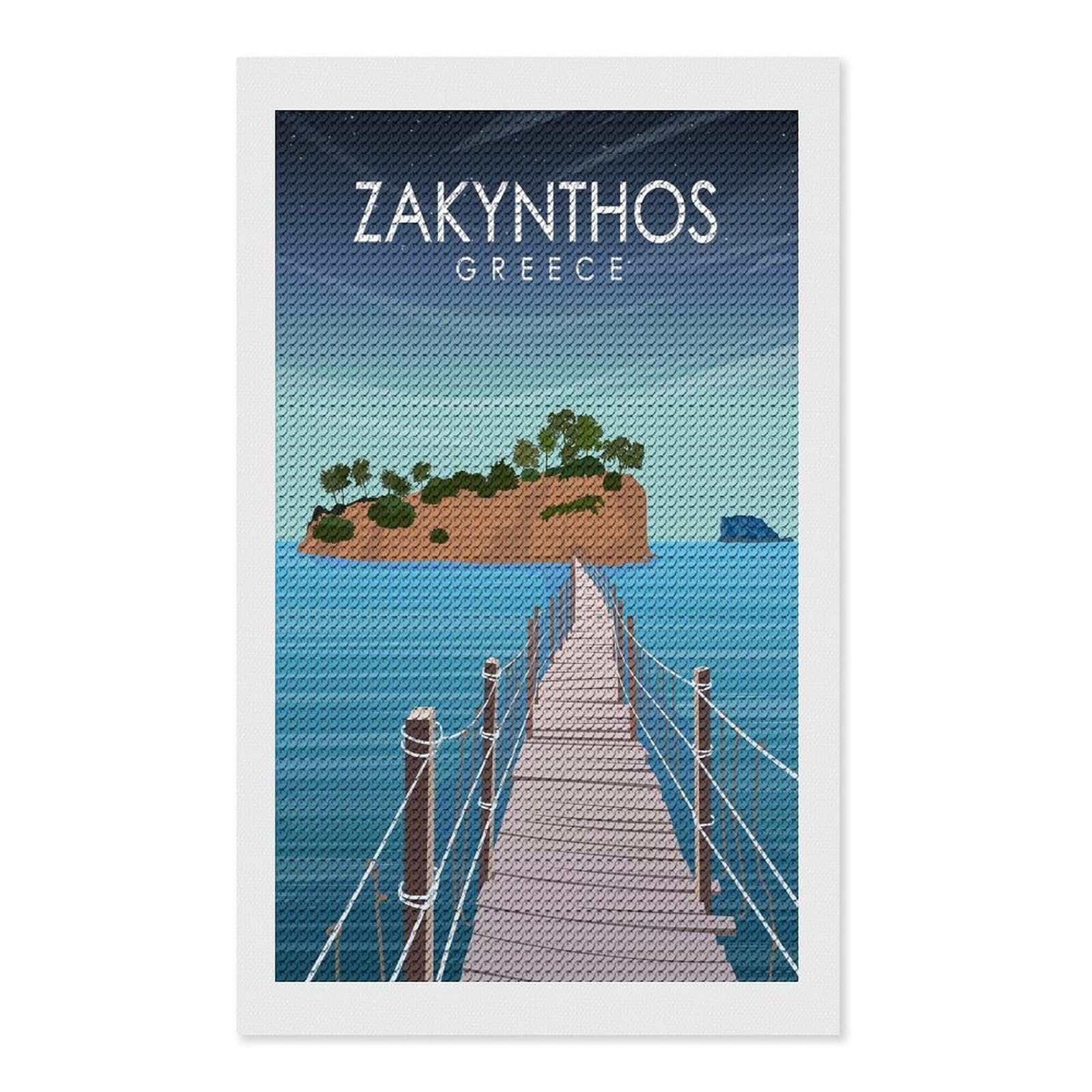 Junmoney Zakynthos Greece Art Round Drill Diamond Painting 12"x20", for Adults, Creative Leisure Activity, Office Decor, Holiday Gift Idea