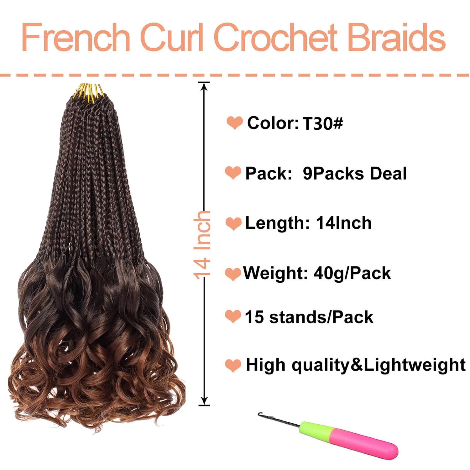 Mscat 14 Inch French Curly Crochet Braids 9 Packs Goddess Box Braids Crochet Hair Pre Looped Crochet Box Braids with Curly Ends Braiding Hair Extensions t30# - Image 2