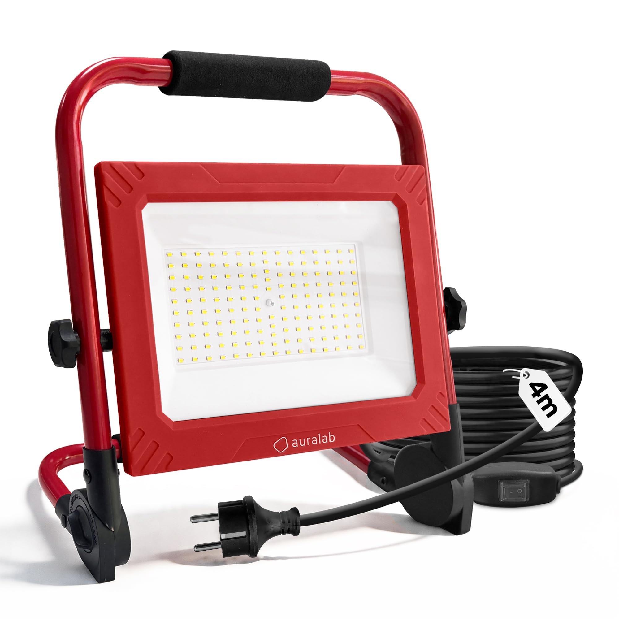 auralab Projecteur LED Chantier 150W avec Interrupteur, 15000LM Lampe de Travail Portable avec Câble 4m, Projecteur Étanche IP65 avec Support, Lumière de Chantier 6500K pour Garage, Atelier, Camping