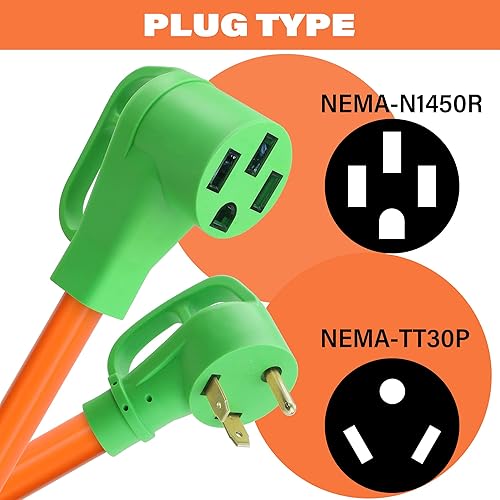 Miniatura 2 de Flameweld Cable adaptador para generador, NEMA TT-30P macho a 14-50R hembra Dogbone con mango, cable adaptador de generador RV de 30 amperios a 50