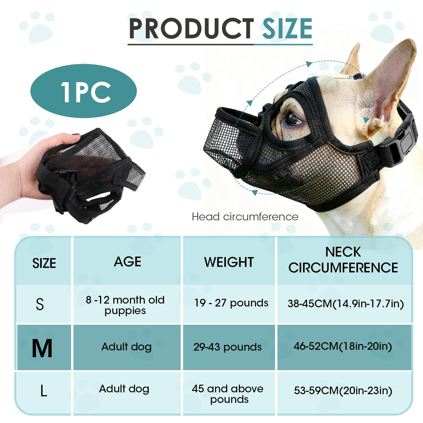 Museliere Bouledogue Francais, Réglable Muselière Chien Respirant Masque Plate Museliere Petit Chiens Court Anti Morsure Mastication Léchage pour Shih Tzu Et Carlin (M)