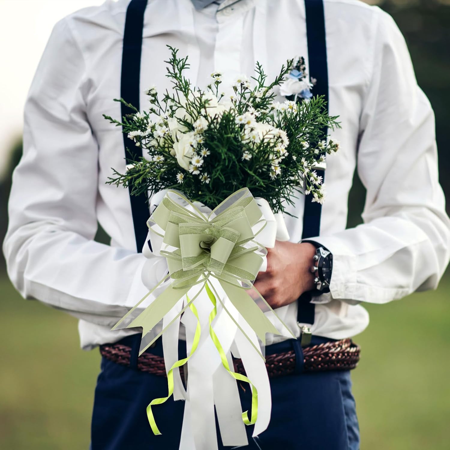 10PCS Christmas Bow for Gift Wrapping,Sage Green Pull Gift Bows for Presents Flower Decorations Bouquets Presents Birthdays Baskets Bags Boxes Wedding - Image 3