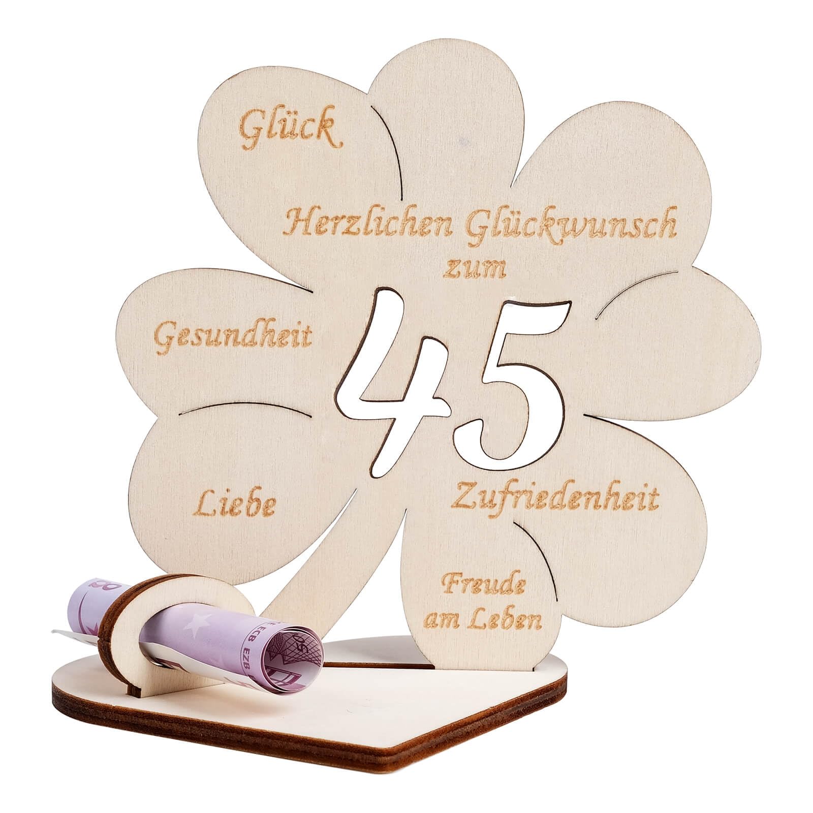 Geldgeschenke Geburtstag, Glücksklee Geldgeschenk 45 Geburtstag Frauen Männer, Geldgeschenk aus Holz Holz Schild Gästebuch für Geburtstag Hochzeit Geschenk, Personalisiert Tischdekoration