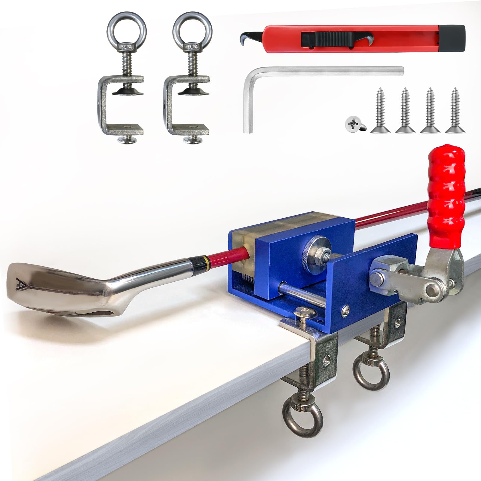 Crestgolf Drill-Free Golf Shaft Clamp, Club Holder Vise, Grip Removal Tool, Grip Replacement Kit