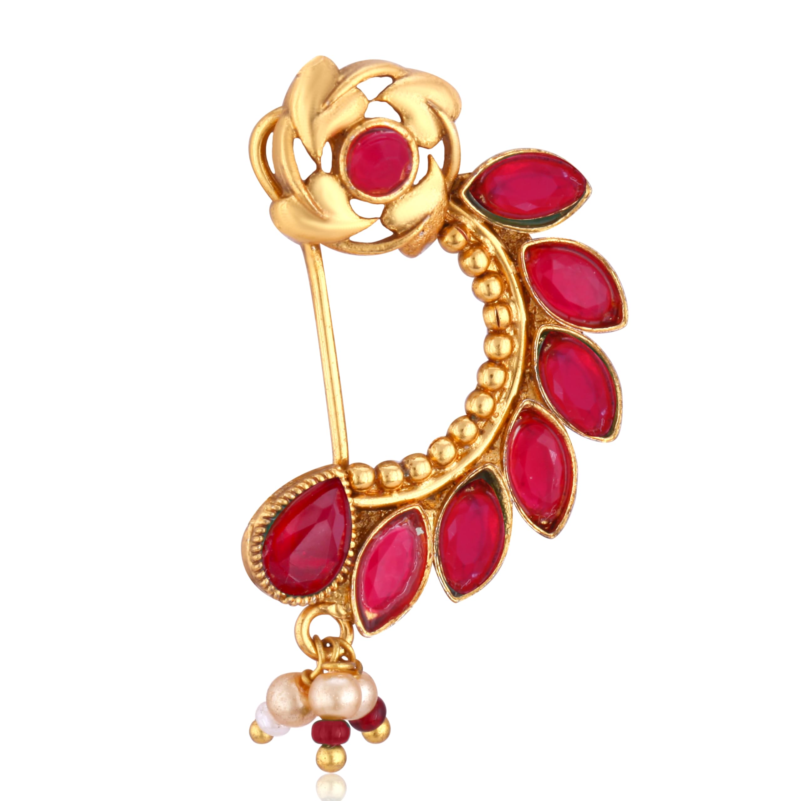 Vighnaharta Gold Plated Red Pearls (Moti) with CZ stone Alloy Maharashtrian Cultural Nath Nathiya./ Nose Pin for women[VFJ1258NTH-PRESS-RED] (B0CKFDVP1H) Amazon Price History, Amazon Price Tracker