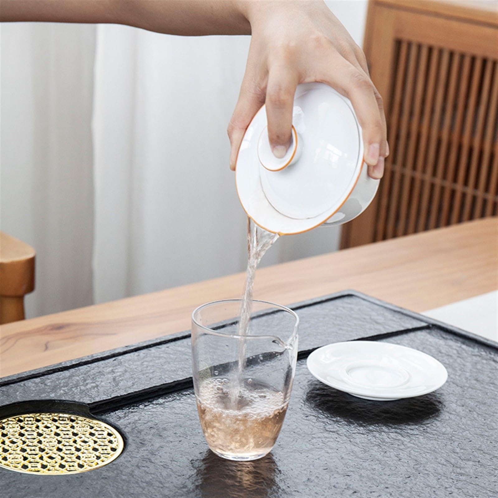 Bandeja de té Sencilla, Juego de té, Bandeja de té de ebonita Natural, Mesa de té de Piedra China Simple para el hogar (70 x 35 x 3 cm)