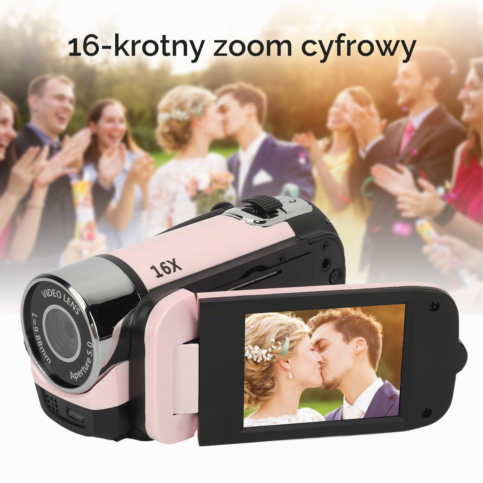 Cyfrowy Aparat Fotograficzny 4K do Fotografowania i Nagrywania Filmów, Kamera z Obrotowym Ekranem o Przekątnej 2,4 Cala, Rejestrator Wideo HD z 16-krotnym Zoomem i światłem (PINK)