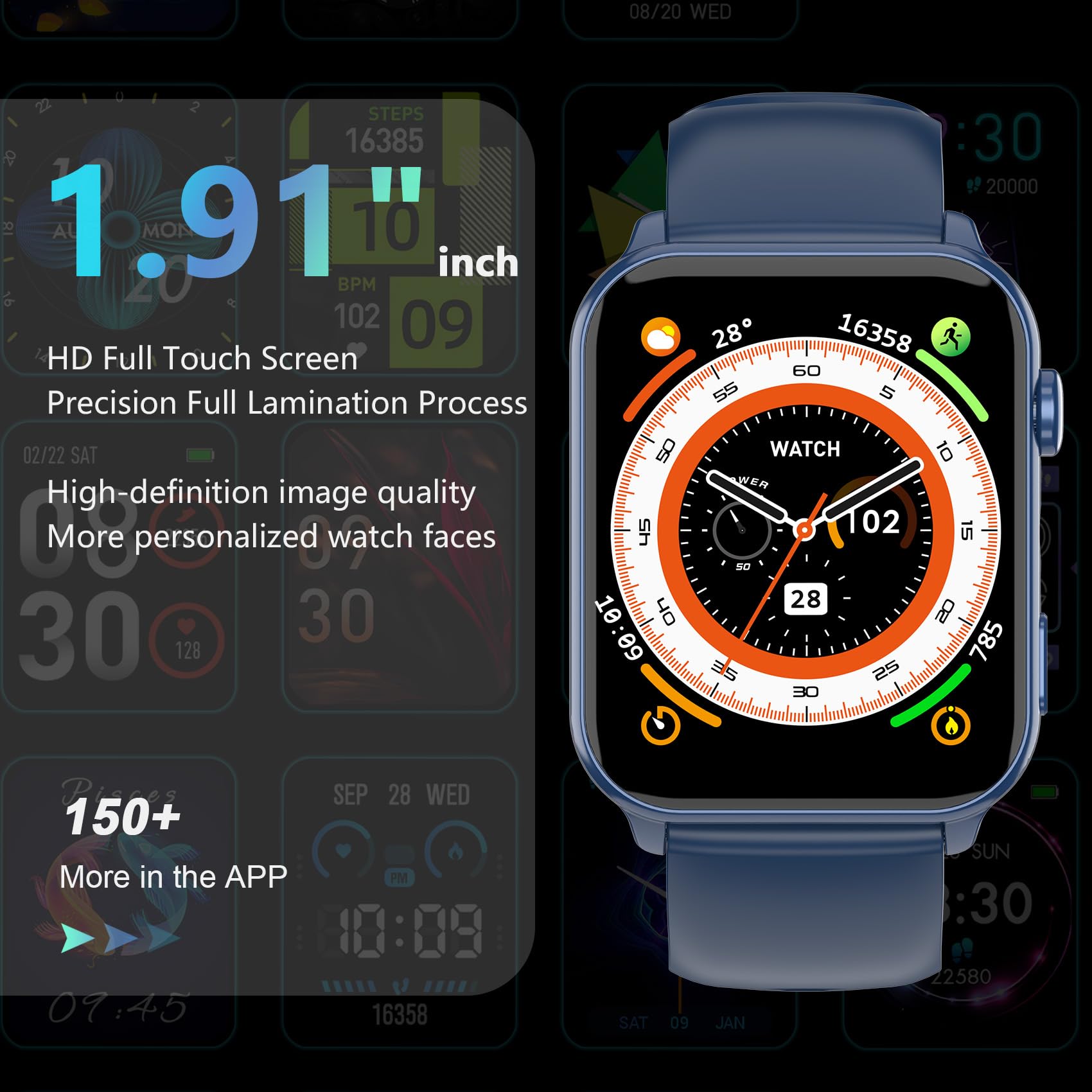 Smartwatch sportivo di alta qualità per attività all'aria aperta con illuminazione a LED, orologio fitness con monitoraggio dell'attività, touchscreen da 1,91 pollici, contapassi, e
