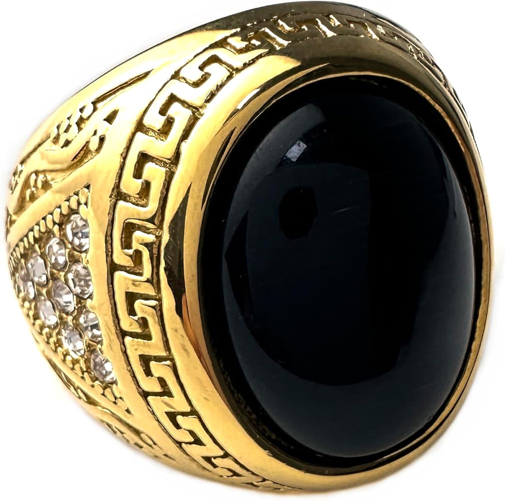 Amazon | メンズステンレススチールリング、男性用ブラックストーン