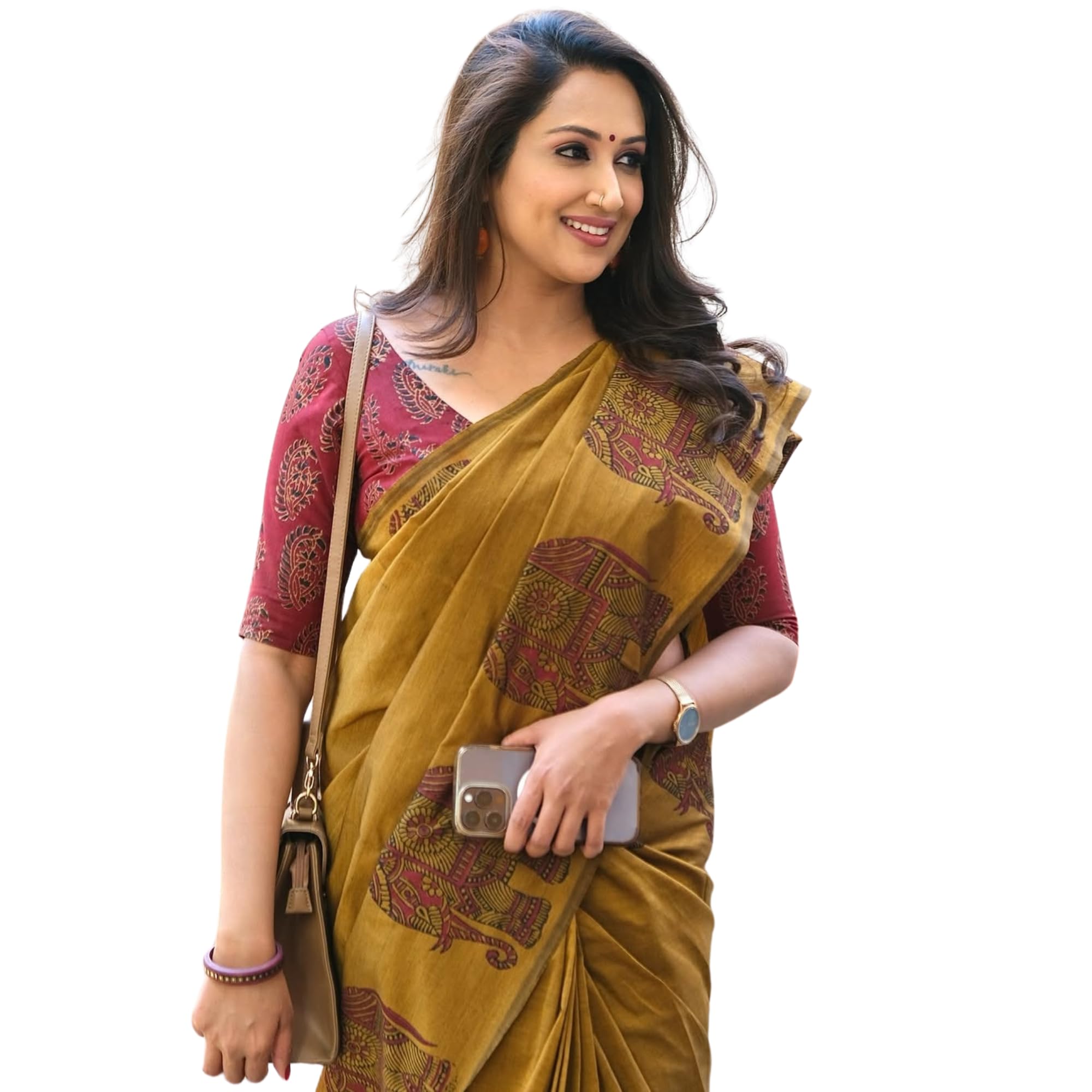 dhiha South Cottonmix Hand Block Printed Saree with Tassels and Blouse for Women | Handloom Rathi Saree 6.2m | Extra Kalamkari Blouse 1m-picture-56