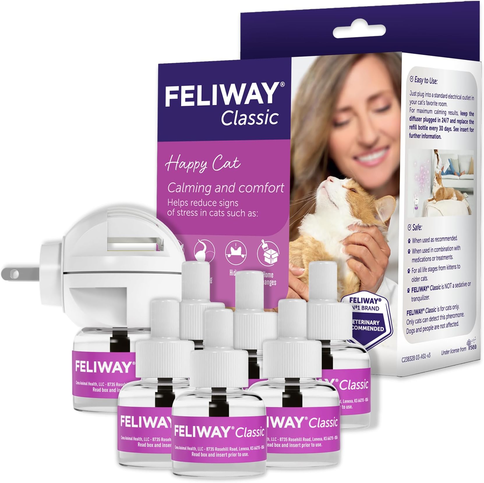 Classic Cat Calming Pheromone Diffuser: 1 Diffuser Kit & 6 Refills