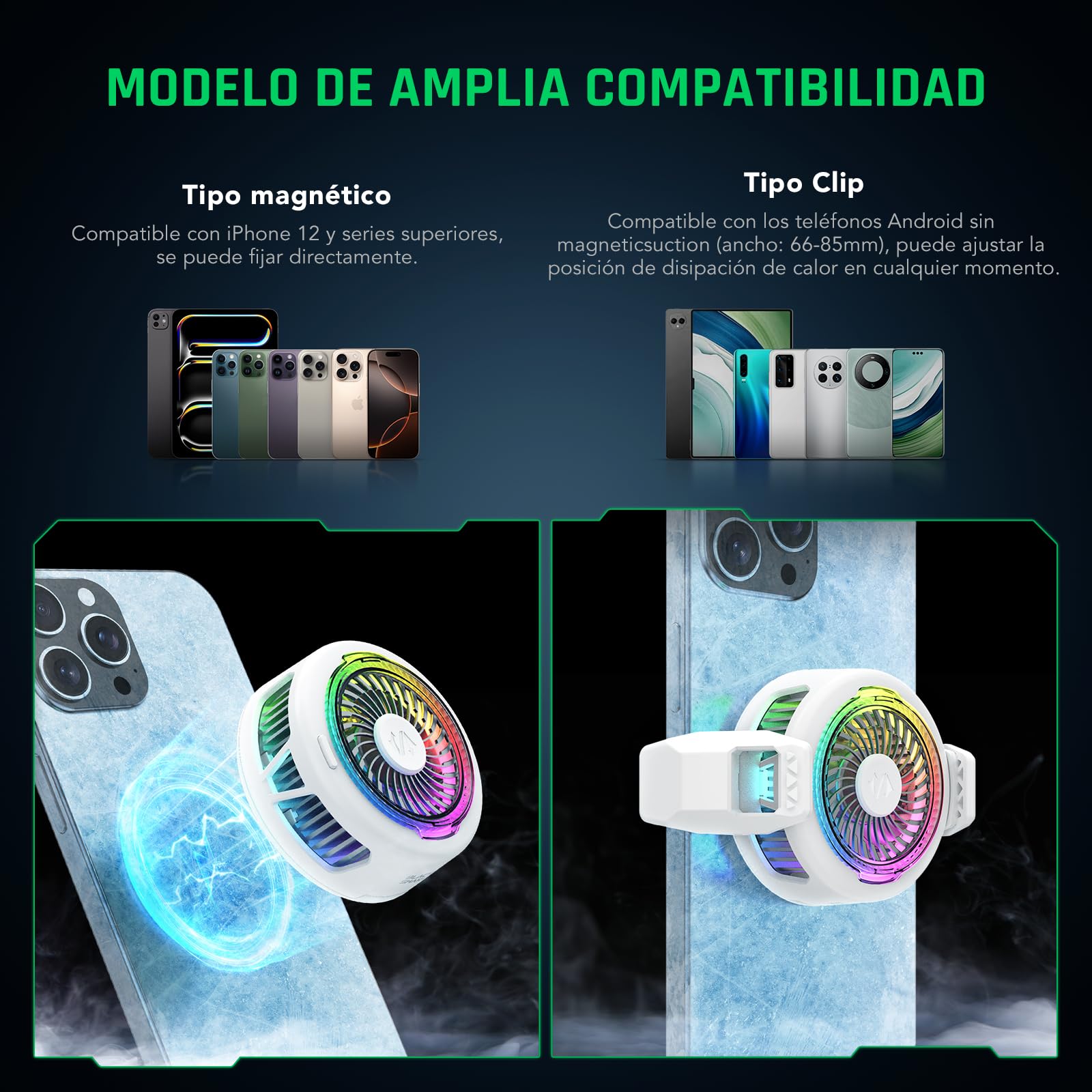 Black Shark FunCooler 5 Enfriador Magnético para Teléfonos Móviles para Juegos, Ventilador Portátil con luz RGB, Radiador para Teléfonos Móviles iPhone Magnetic Series/Android/tabletas/iPad (Blanco)