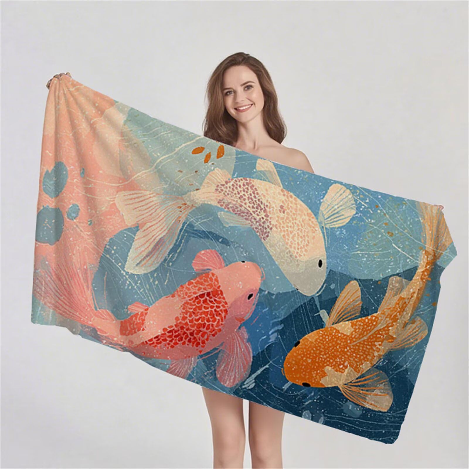Telo Mare Microfibra 90x180 cm Telo Mare Grande, Asciugamano Palestra Assorbente Asciugatura Rapida, Asciugamano Mare Antisabbi Stuoia Spiaggia per Piscina, Viaggio 2 Set- Pesce Semplice G1-1004