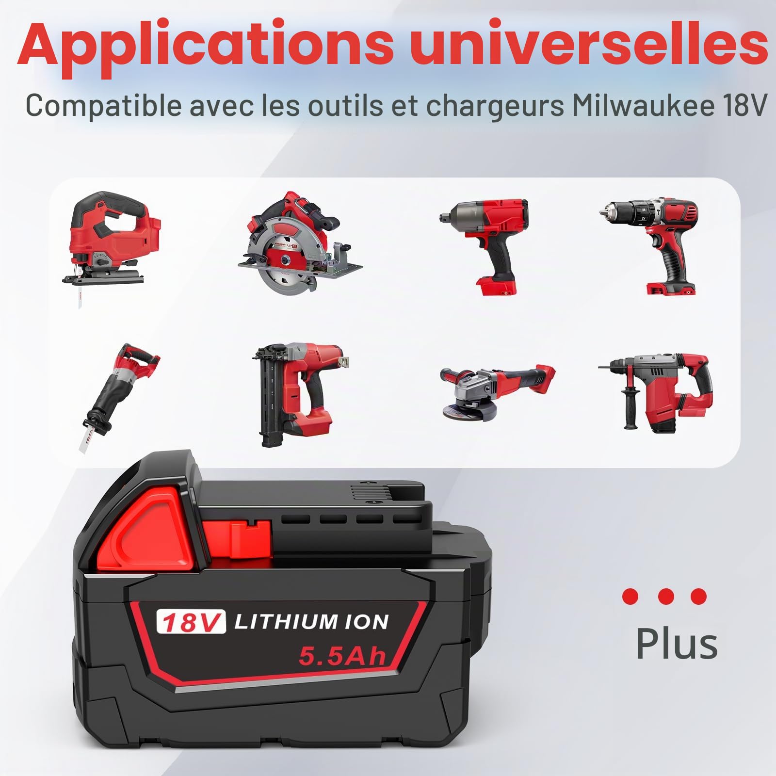 LabTEC : lot de 2 batteries lithium-ion pour Milwaukee M18, Compatible avec les outils électriques sans fil Milwaukee M18 18 V : 48-11-1815, 48-11-1820, 48-11-1830, 48-11-1840, 48-11-1850, 48-11-1860