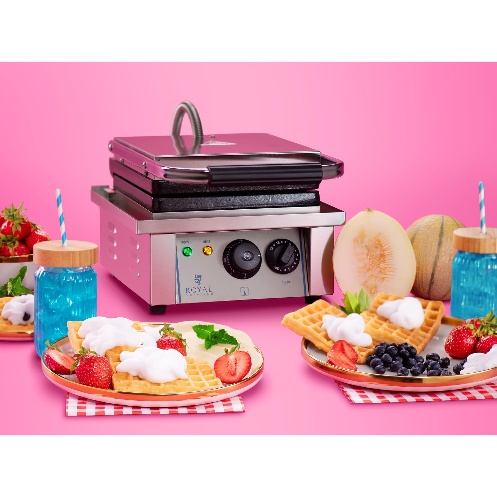 Royal Catering Gofrera Eléctrica RCWM-2000-E (Tiempo de calentamiento reducido, Regulación de la temperatura de 50 a 300 °C, 2.000 W)