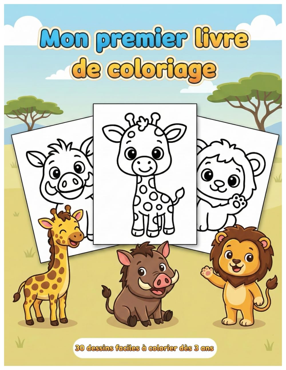 Mon premier livre de coloriage – Animaux mignons: 30 dessins faciles à colorier pour les enfants de 3 à 6 ans