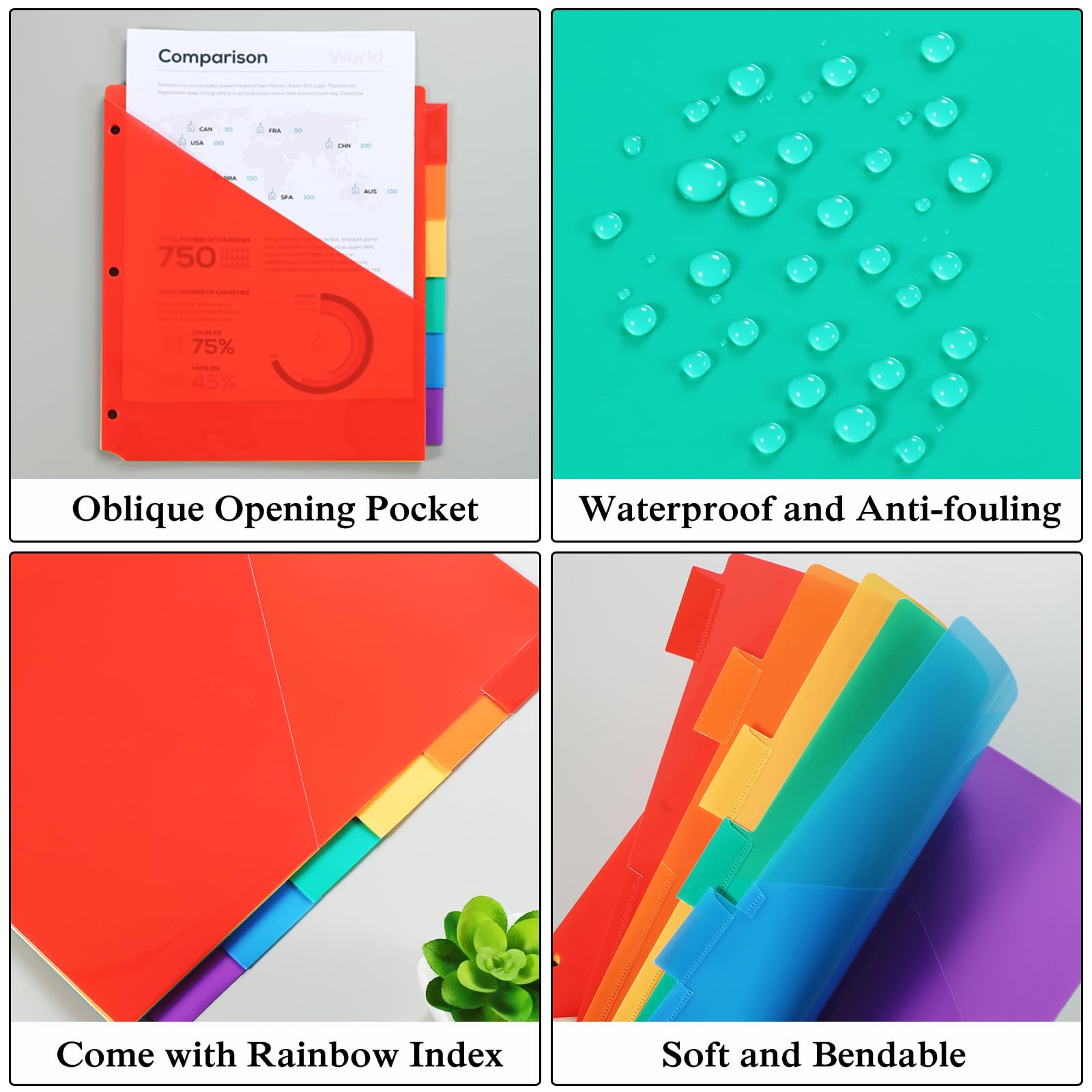 MRLUKwin 24Pack Binder Dividers with 56 Customizable Labels, 3 Hole Punch Plastic File Dividers for 3 Ring Binders - Image 3