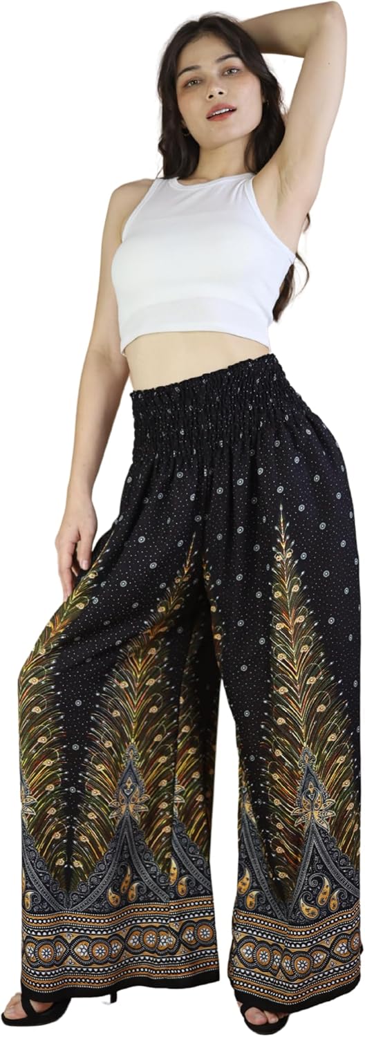 Boho Pants Palazzo Pants for Women with Pockets| Wide Leg high Waisted Flowy Pants for Women | Summer, Cruise, Vacation - Image 4