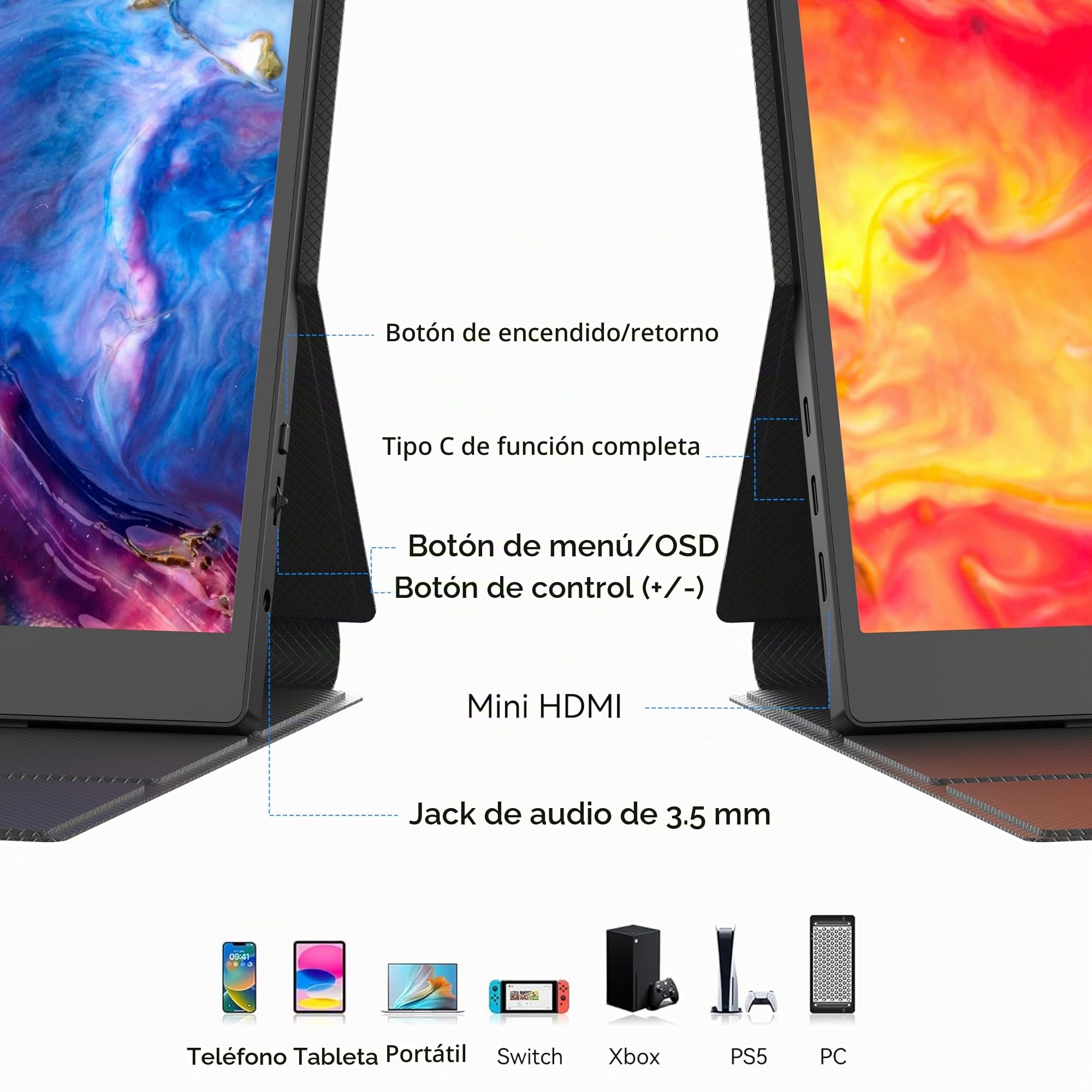 BENFEI Monitor portátil de 15,6", FHD 1080P, Pantalla para Juegos HDMI/USB-C, IPS HDR ultradelgada con Funda Inteligente y Altavoces, Monitor Externo para portátil, PC, teléfonos, Tableta, PS5/PS4