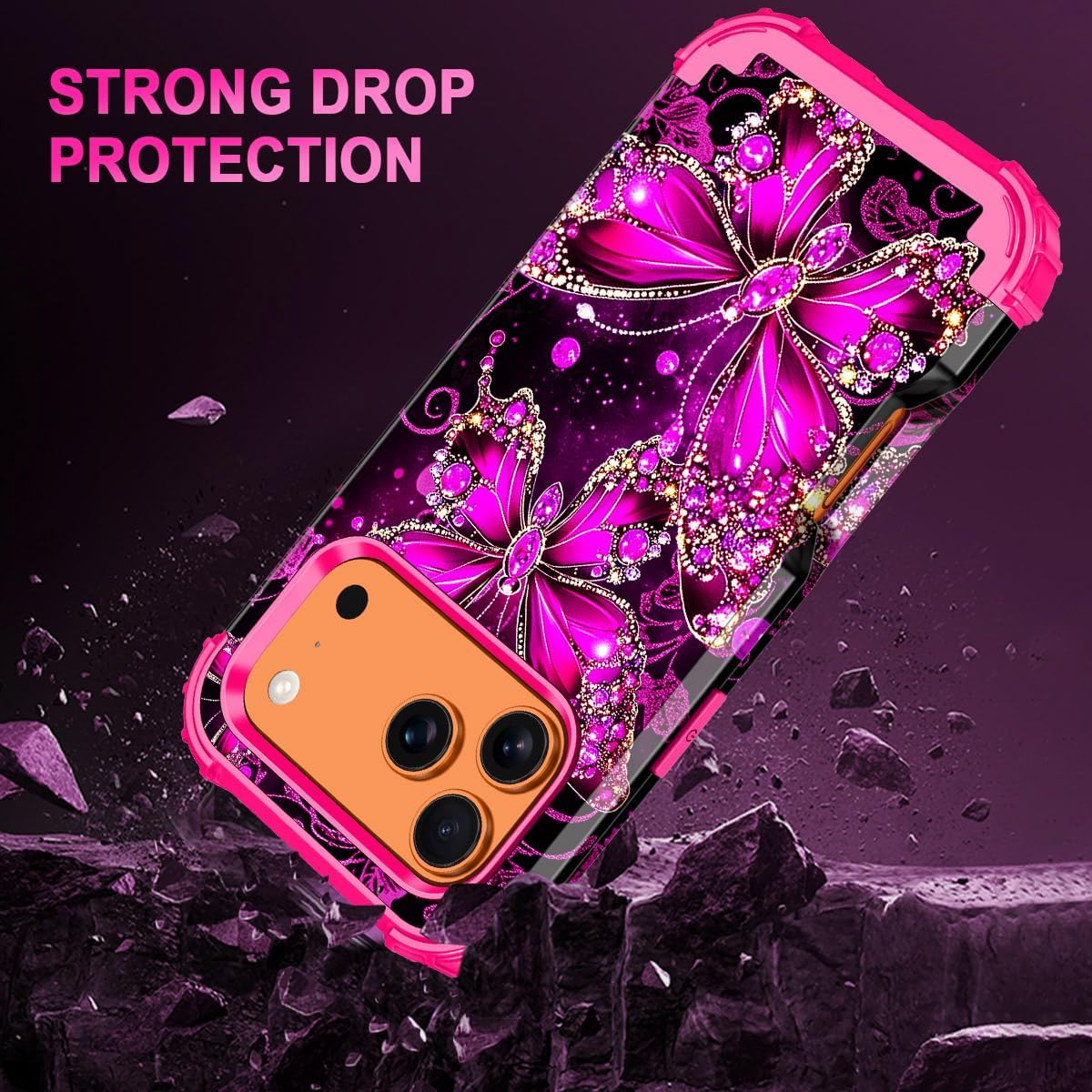 Casetego for iPhone 17 Pro Case,Glow in The Dark Three Layer Heavy Duty Sturdy Shockproof Full Protection Rugged Hard PC+Soft TPU Bumper Case for Apple iPhone 17 Pro 6.3 inch,All Hot Pink - Image 5