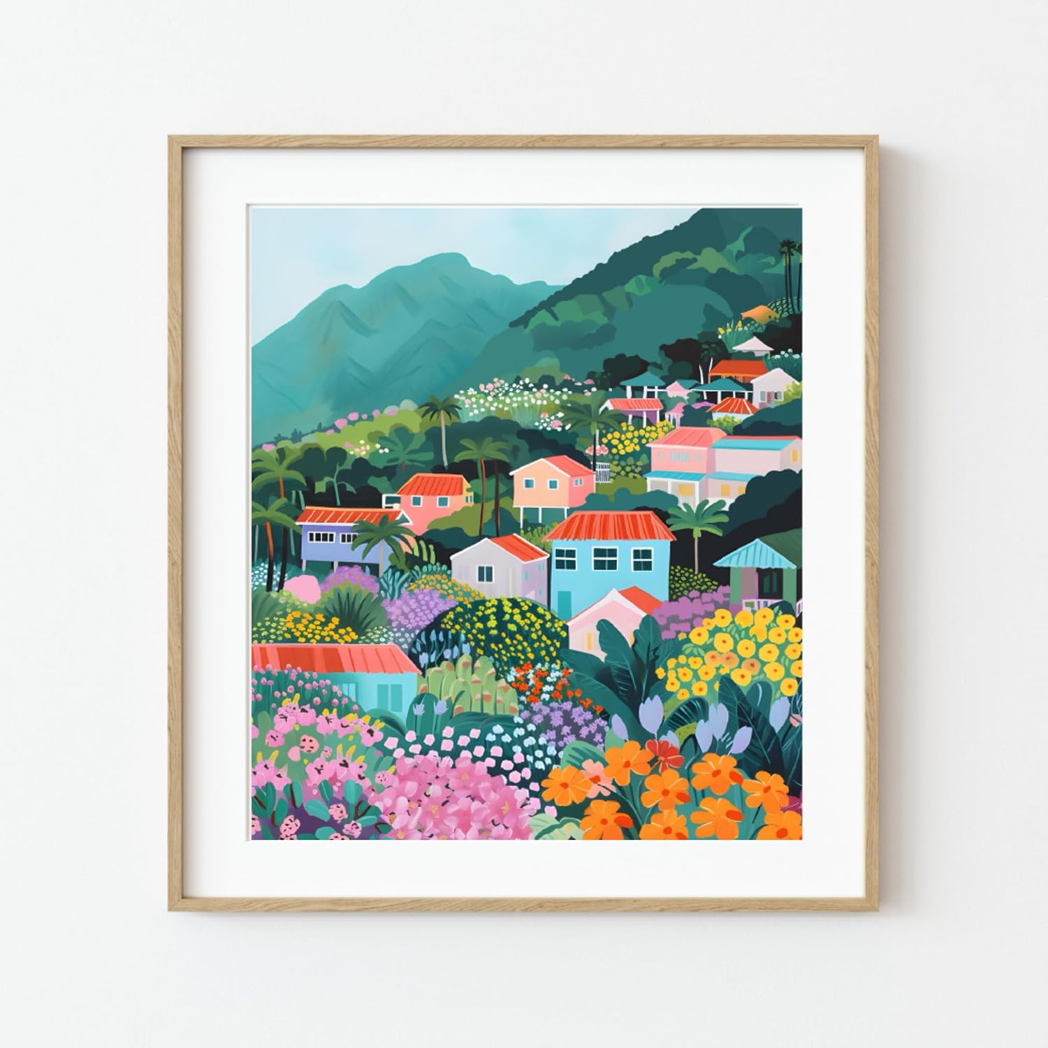 Pink Picasso Paint Number Kit for Adults, Flower Market, Coastal Cityscape, 16x20 Canvas DIY Painting Set, Tropical Floral Wall Art Craft Colorful Landscape, Hobby, Gift Shark Tank Featured (Honolulu)