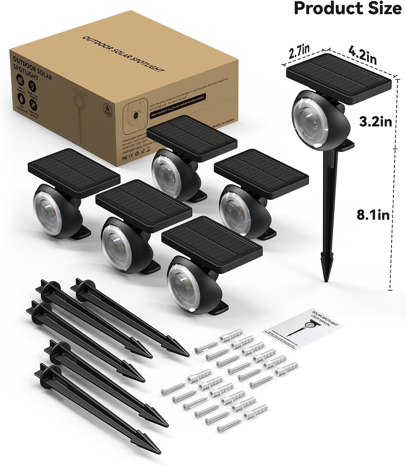 Monocular Solar Spot Lights Outdoor Waterproof, RGB+3CCT Solar Tree Spotlight, Bright Solar Uplights for Halloween Decorations Outdoor, Multicolor Garden Yard Landscape Path Lights [6Pack]