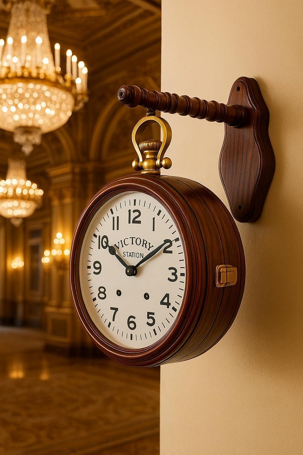 Jefferson & Smith Vintage Double-Sided Wall Clock – Antique Victorian Hanging Clock with Bracket, Silent Quartz Movement, Roman Numerals, Rustic Farmhouse Decor for Home & Office (Brass Antique)-image-43