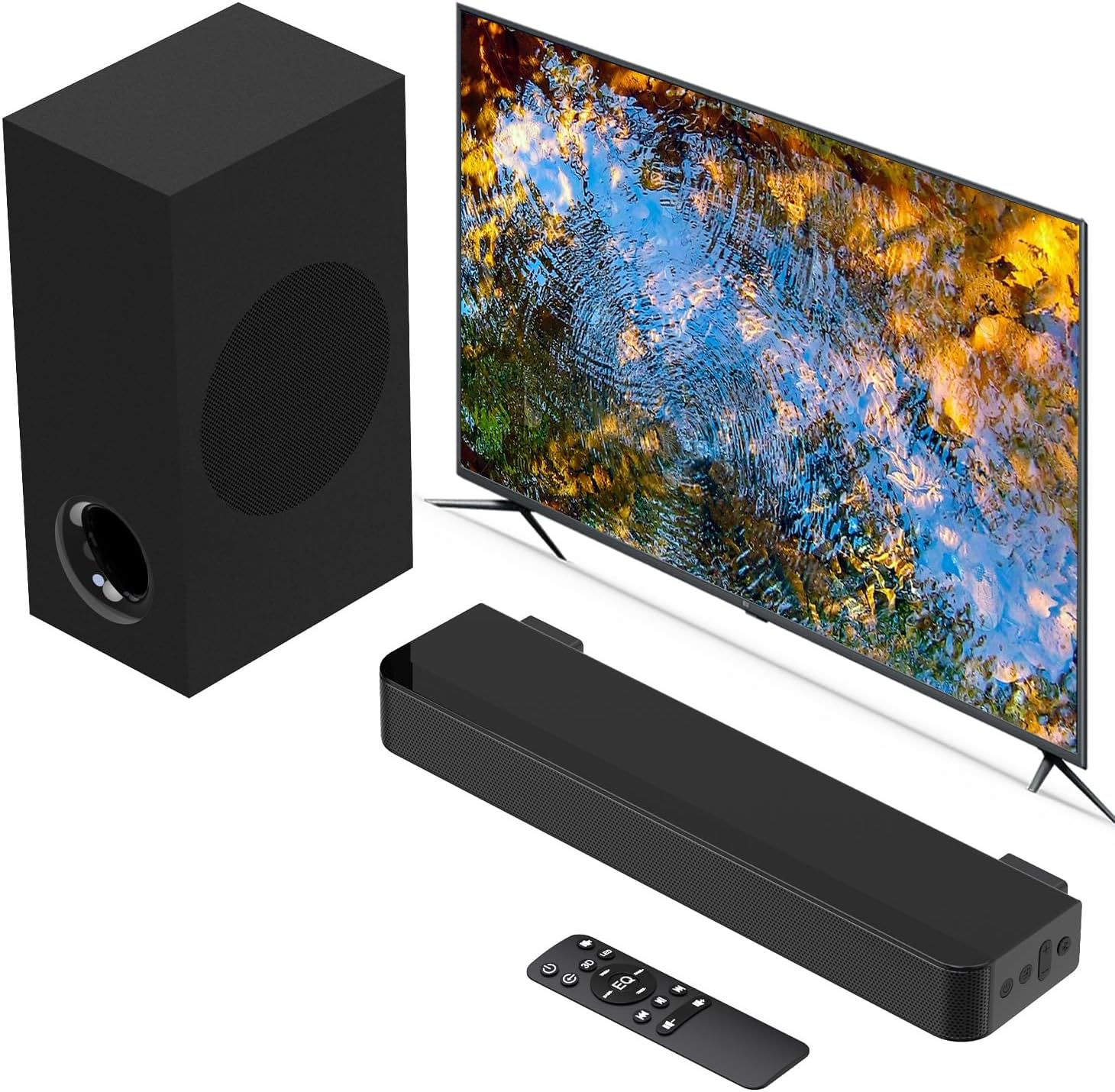 120W Sound Bar, 2.1 ch Surround Sound System for TV, Soundbar with Subwoofer for Home Theater, Sound Bar for Smart TV with 2 Mid high Frequency Speaker, TV/Gaming/Projectors, Wall Mountable