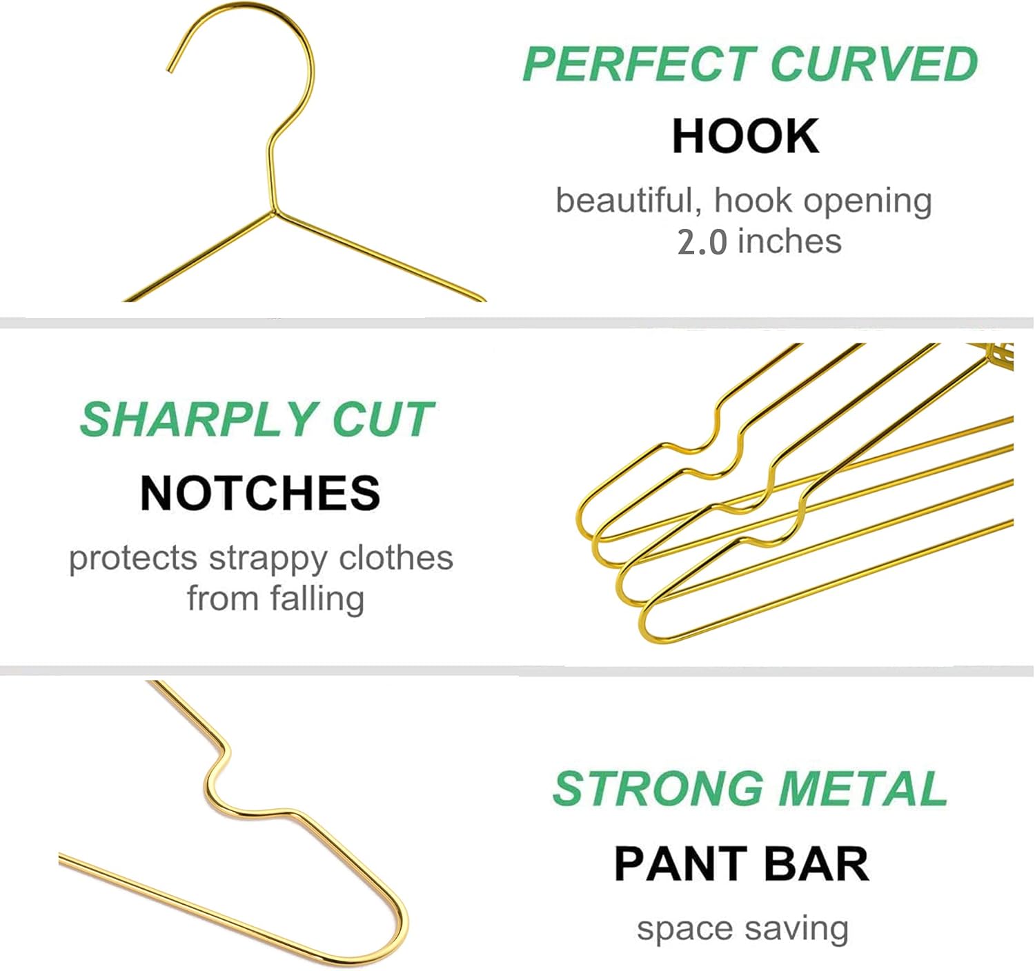 Amber Home 20 Pack 12 Inch Gold Kids Baby Hangers, Strong Metal Children Clothes Hangers for Closet, Space Saving Infant Hanger for Toddler Coats Pants (Gold, 20)