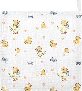 vvfelixl Baby Muslin Washcloths Duck with Ribbon Baby Burp Cloths Cotton Babys Face Towel for Newborn Infants Boys Girls Soft and Absorbent 11.8 X 11.8 in, 3 Pack