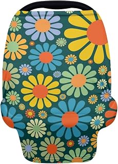 Jiueut Hippie Flower Car Seat Covers for Babies Multi-use Carseat Canopy Cover for Boys Girls Soft Breathable Nursing Cover,Baby Car Seat Covers Carseat Canopy