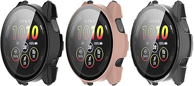Watch Case Compatible with Garmin Forerunner 265S,Scratch-Resistant PC Protective Case with HD Tempered Glass Screen Protector for Garmin Forerunner 265S(not 265) (Black&Clear&Pink)