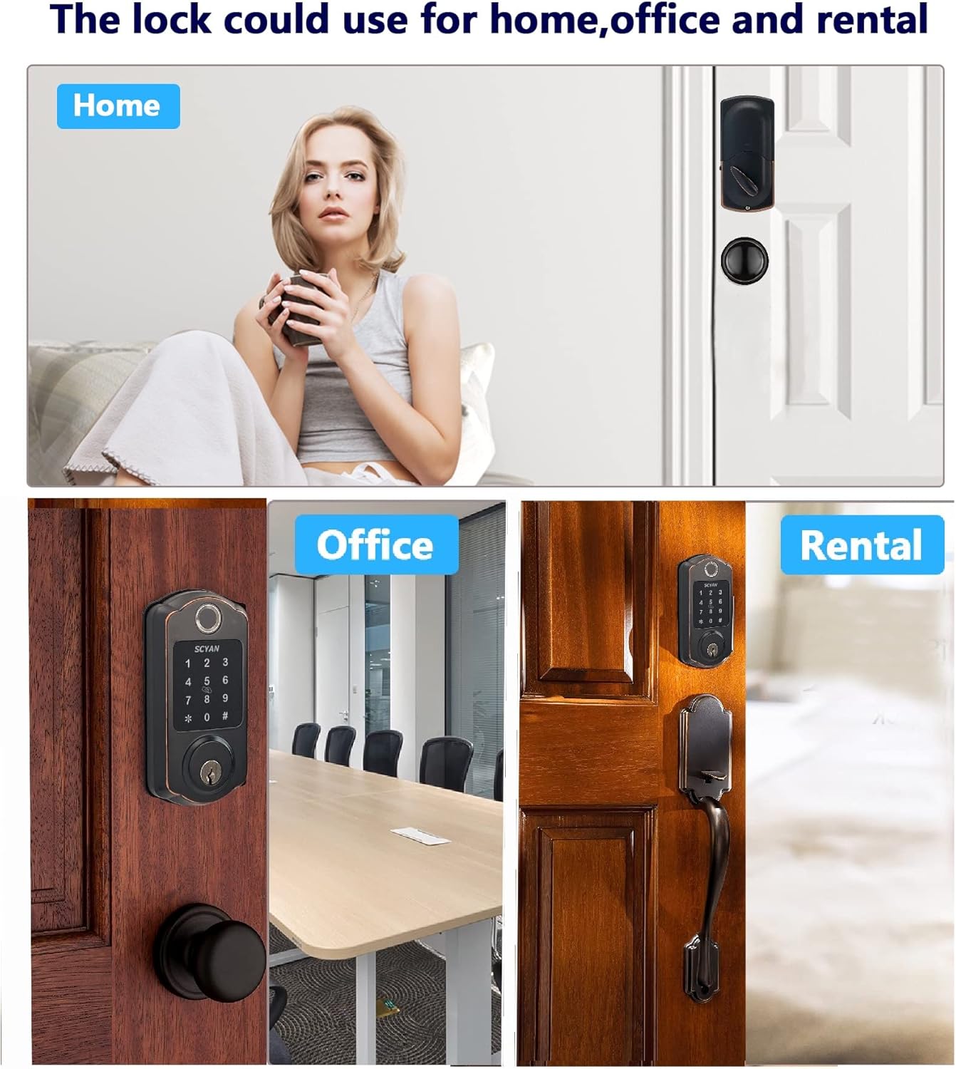 Smart Deadbolt Lock, SCYAN D7 Fingerprint Deadbolt with Touchscreen Keypad, Keyless Entry Door Lock, Auto Locking, for Home, Airbnb, Rental House (Aged Bronze)
