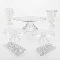 Kit - 1 Boleira 30cm + 2 Vaso Slim + 2 Boleira Slim + 2 Bandeja - Perfeito para Festa de Aniversário, Decoração de Casa e Eventos em Geral - Acrílico Refinado