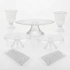 Kit - 1 Boleira 30cm + 2 Vaso Slim + 2 Boleira Slim + 2 Bandeja - Perfeito para Festa de Aniversário, Decoração de Casa e Eventos em Geral - Acrílico Refinado