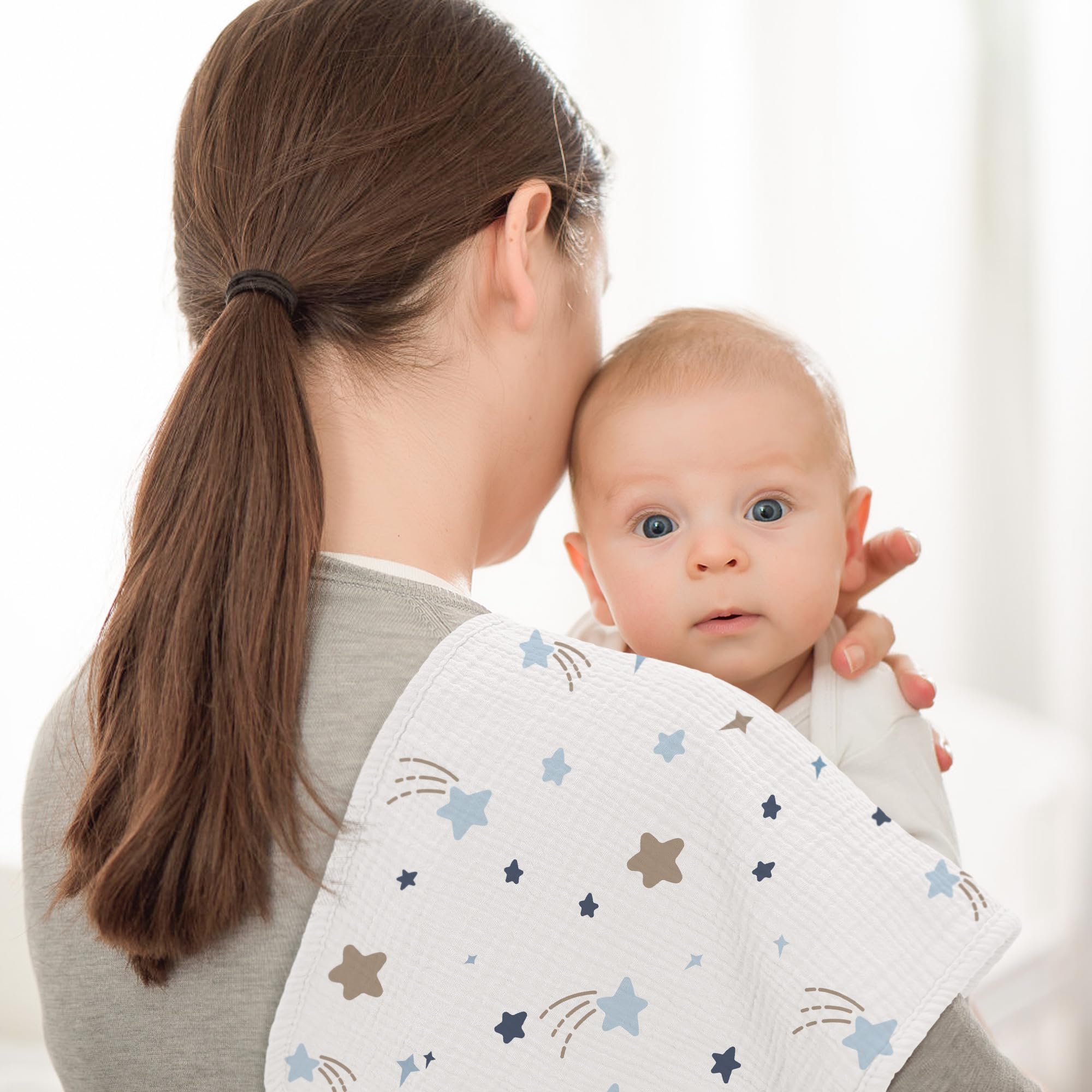 bearmoss Bambino in Mussola Per Neonati, 6 Pezzi, Set 50 X 25 Cm, Super Morbido Assorbente in Mussola A Grana Per Neonati, Unisex, Per Bambine E Ragazzi (Fiori blu)