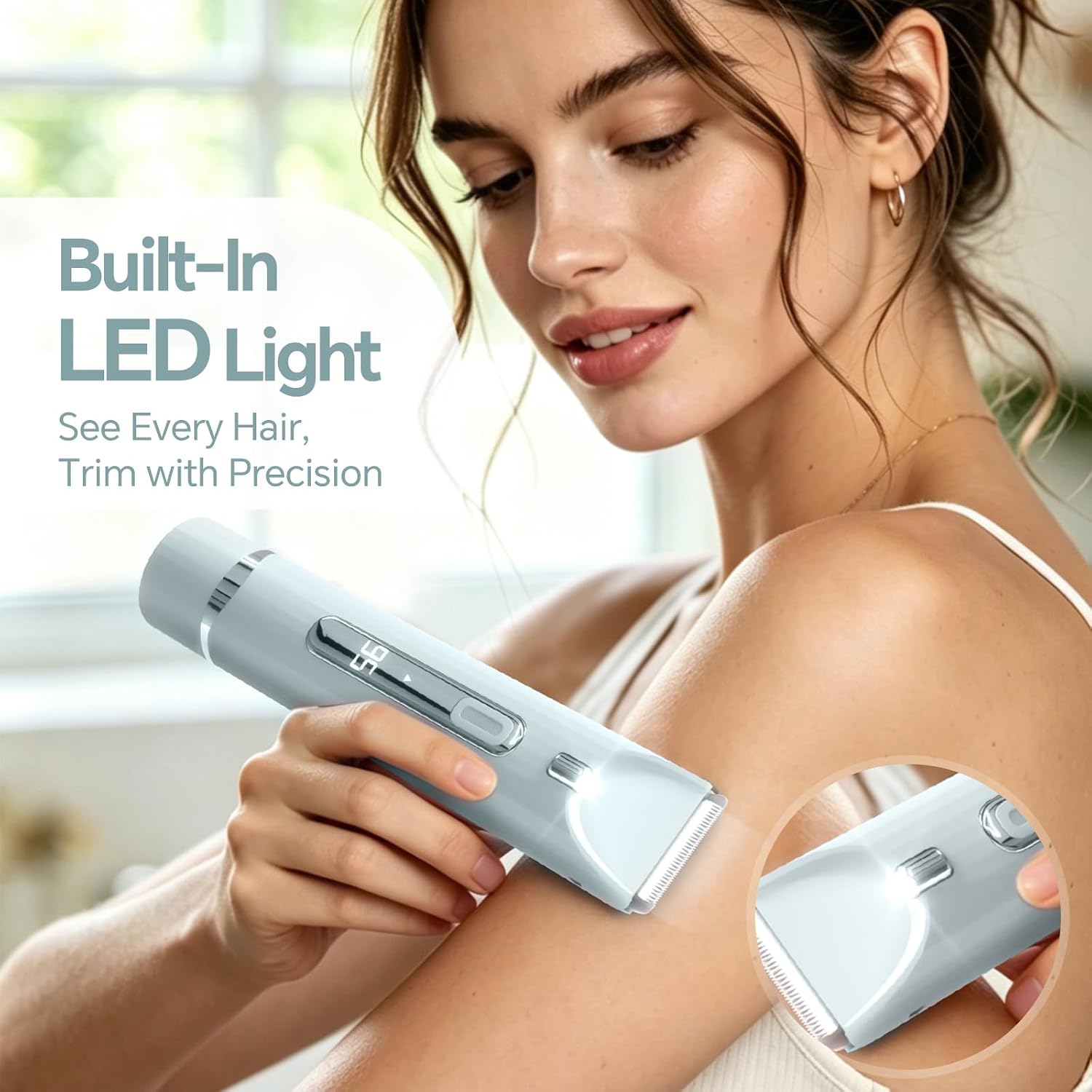 Heapsion 2 in 1 Dual Head Bikini Trimmer Electric Razors for Women-Painless Electric Razors for Silk Skin, Cordless Body Shaver with Ceramic Blade for Underarm Leg Arm Face, Ideal Gift for Women, Blue