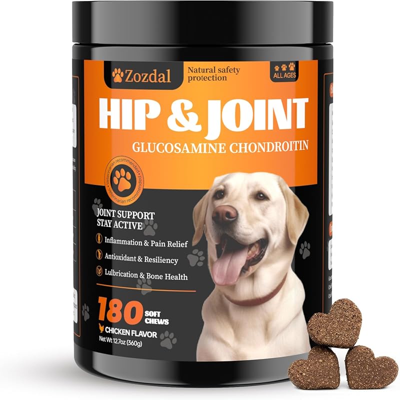 Suplemento para cadera y articulaciones de perro, 180 masticables de pollo | Glucosamina Condroitina MSM Cúrcuma para perros de razas grandes y mayores