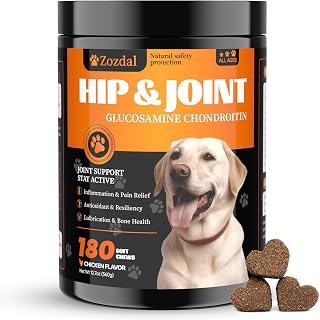Suplemento para cadera y articulaciones de perro, 180 masticables de pollo | Glucosamina Condroitina MSM Cúrcuma para perros de razas grandes y mayores