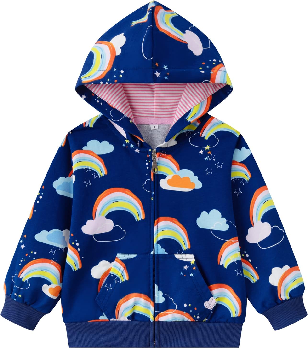 Dinopjs Little Girls Hoodie Kids Zip Up Jumper Rainbow Hoodies Sweatshirt Toddler Cotton Long Sleeve Hooded Tops for Girls 2-7 Years