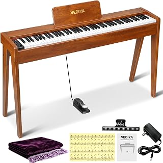Piano digital 88 teclas teclado semipesado de tamaño completo para principiantes, piano eléctrico con MIDI, pedal, teclado piano 800 tonos, 600 ritmos, parlantes duales, función de grabación (marrón)