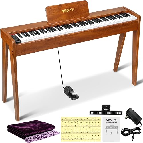 Digital Piano 88 Keys Semi-Weighted Full Size Keyboard for Beginners, Electric Piano with MIDI, Pedal, Keyboard Piano 800 Tones, 600 Rhythms, Dual Speakers, Recording Function (Brown)