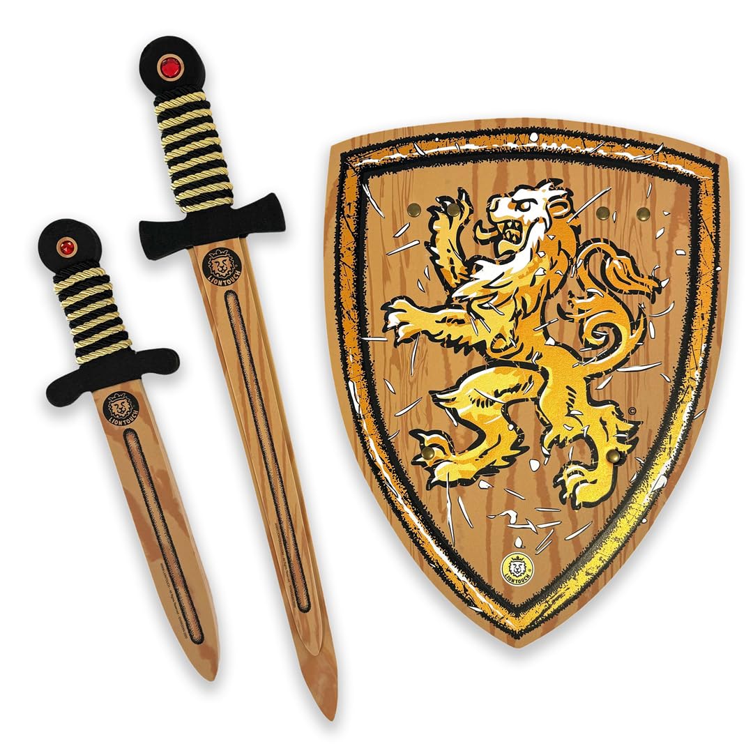 Liontouch - WoodyLion Set For Boys & Girls  Age 3-8 Years | Woodlike Toy Sword, Shield & Dagger in Foam For Outdoors Pretend Play | Safe & Flexible Weapon Accessories with Gemstones For Dress Up