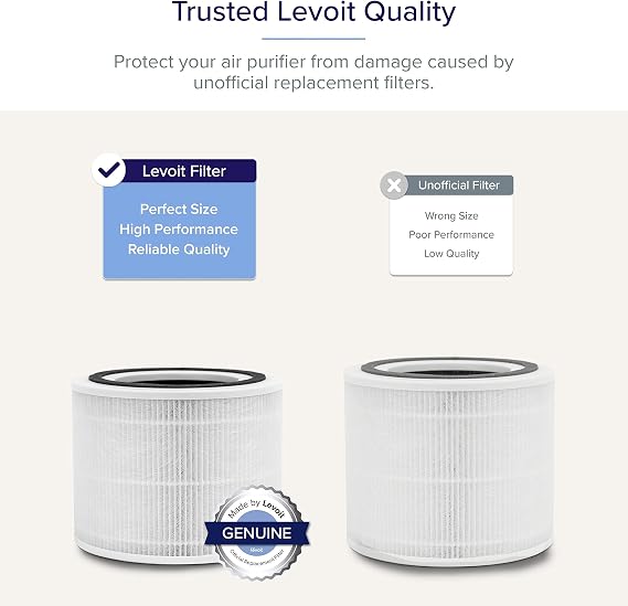LEVOIT Air Purifier for Home Bedroom & Core 300 Air Purifier Replacement Filter, 3-In-1 Filter, Efficiency Activated Carbon, Core300-RF, 1 Pack, White