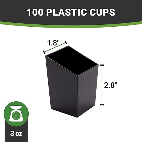 Miniatura 4 de Restaurantware Tazas de aperitivo de 3 onzas, 100 tazas inclinadas  Desechables pequeñas tazas de postre de plástico negro para mousses parfaits o