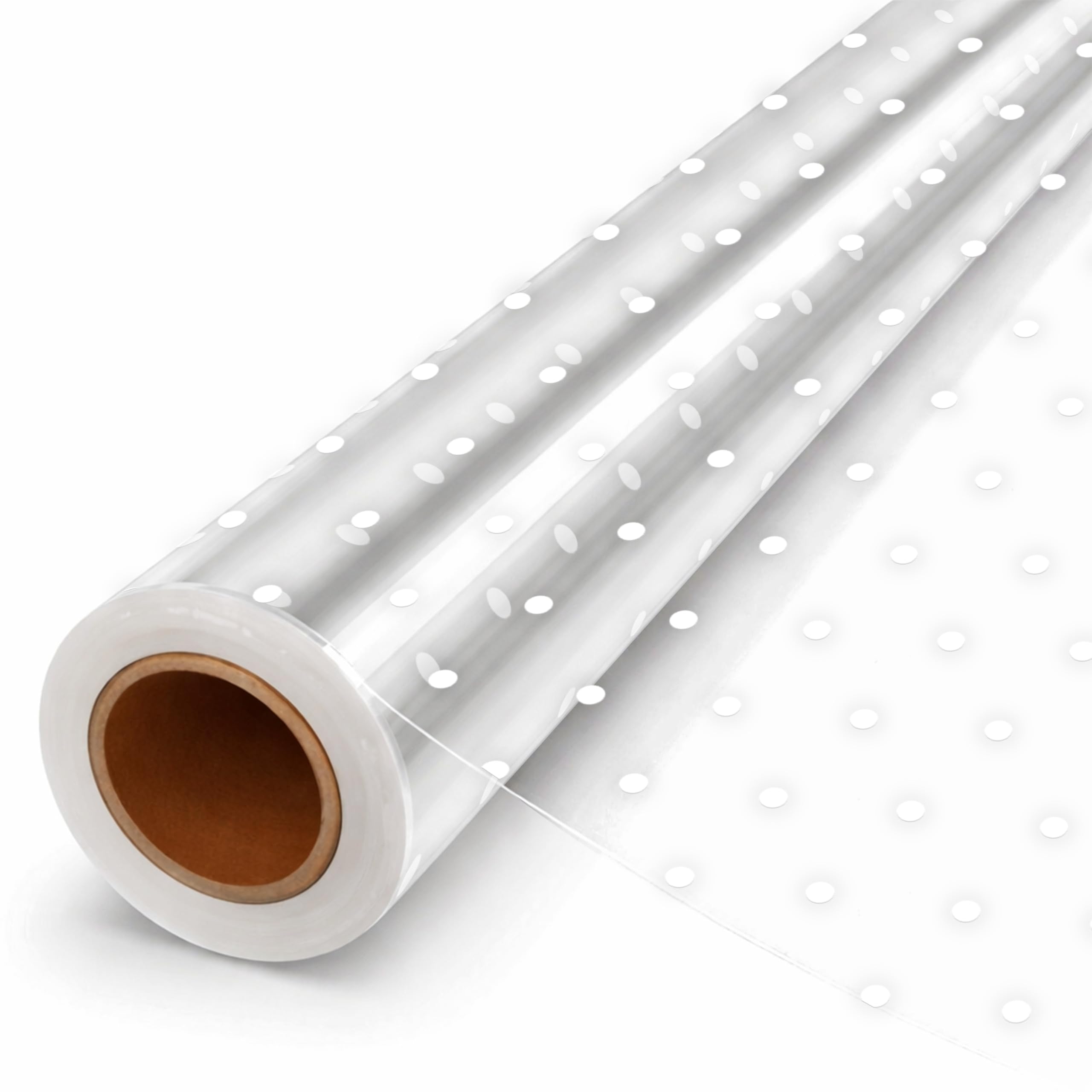 Volila White Dots - 40Cm X 30M 30M Christmas Cellophane Wrap, Clear Cellophane Wrap With Polkadot Design For Hampers, Cellophane Roll For Gift Baskets And Christmas Gifts, Cellophane Roll (40Cm Wide)