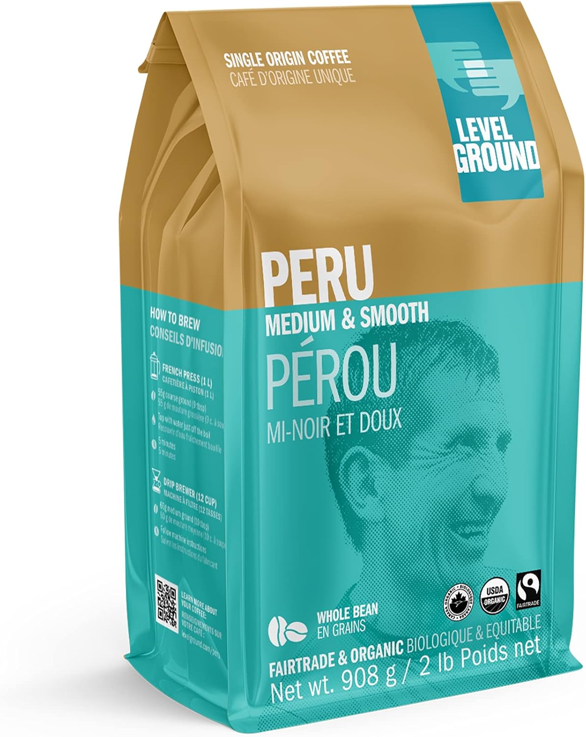 Level Ground Coffee Peru Single Origin Medium Roast, Whole Bean