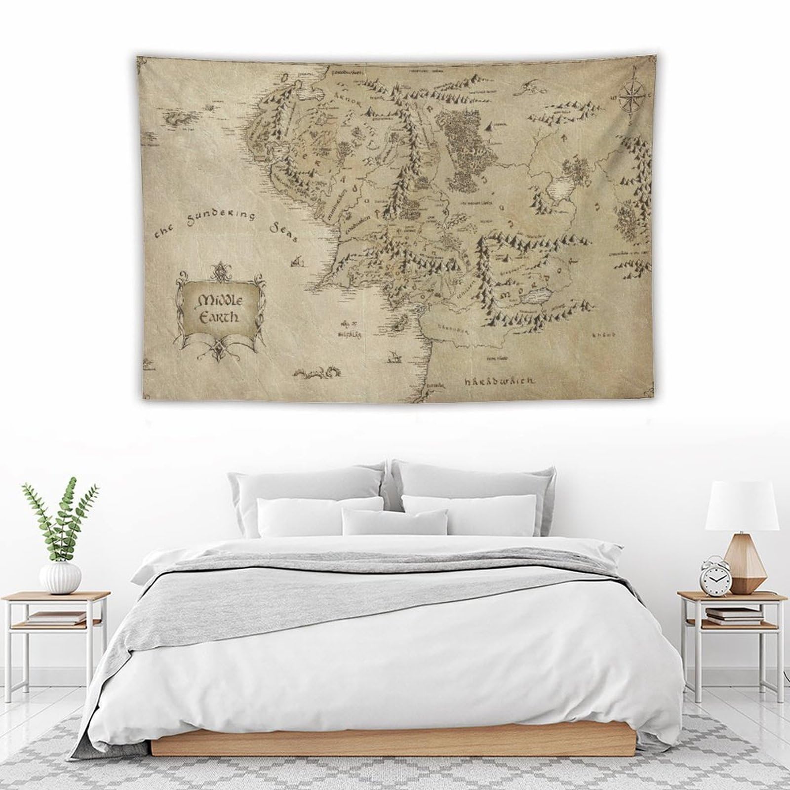 Póster de mapa de la Tierra Media de El Señor de los Anillos, tapiz de pared para decoración de dormitorio, sala de estar, hogar, 40 x 60 pulgadas